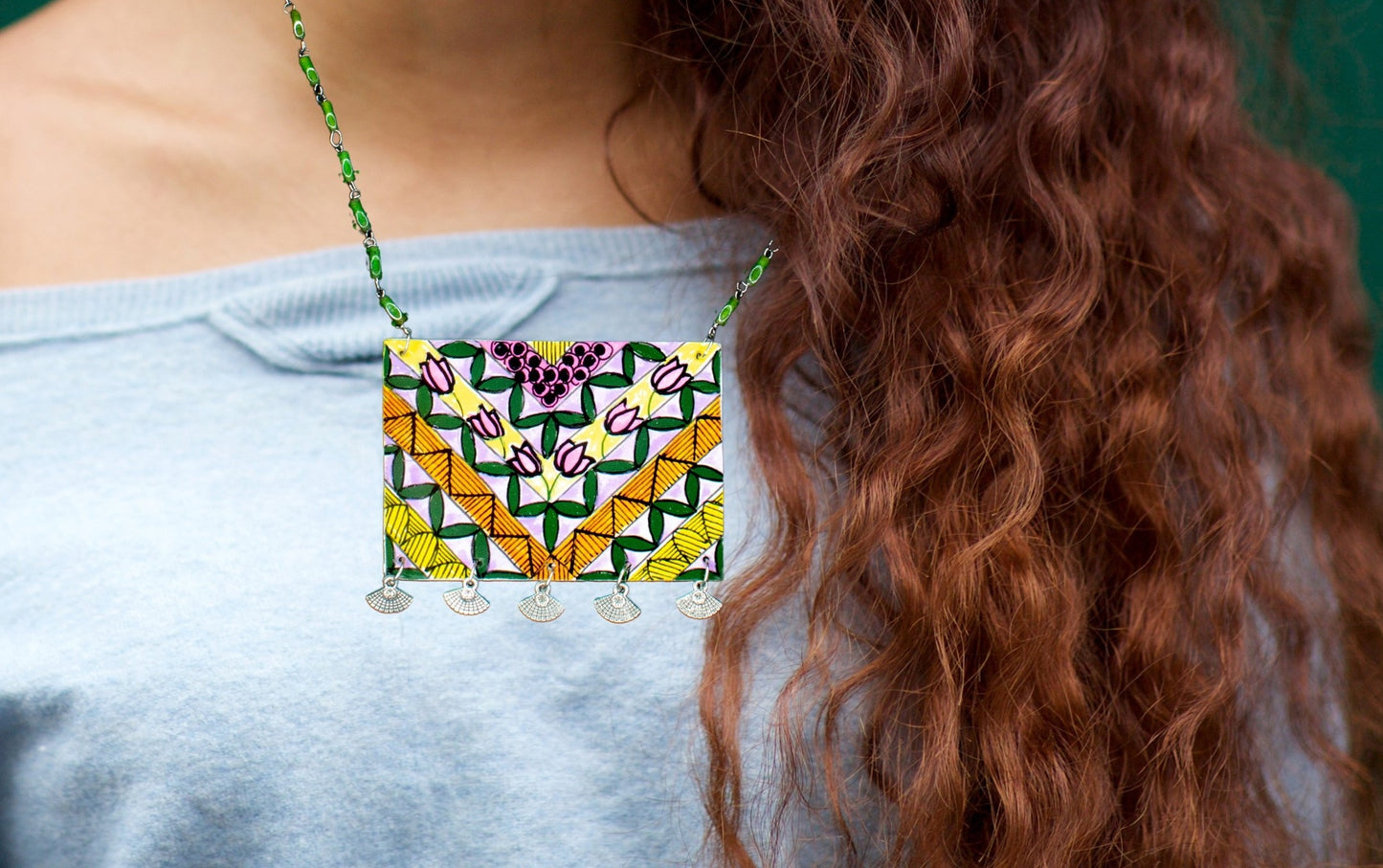 Basanti Necklace, Handpainted : Handmade