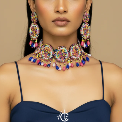Beads Embroidered Necklace Set : Handmade