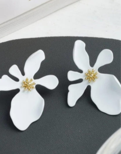 Flower Statement Earrings White