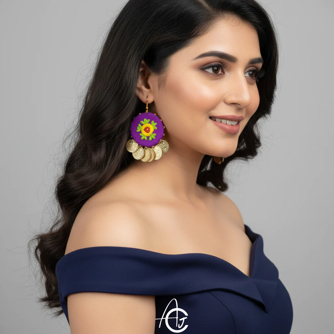 Embroidered Fabric Earrings : Handmade