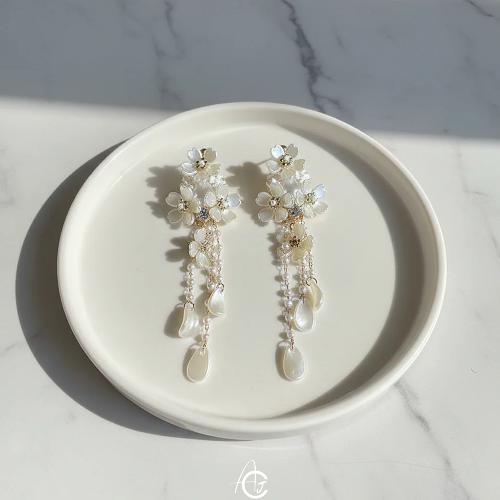 Stetement Flower and Pearl Dangle Earrings