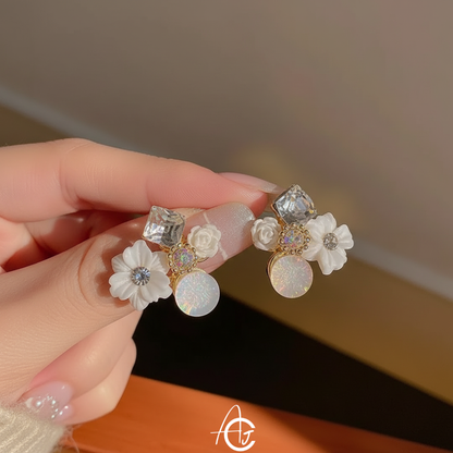 Flower White Earrings