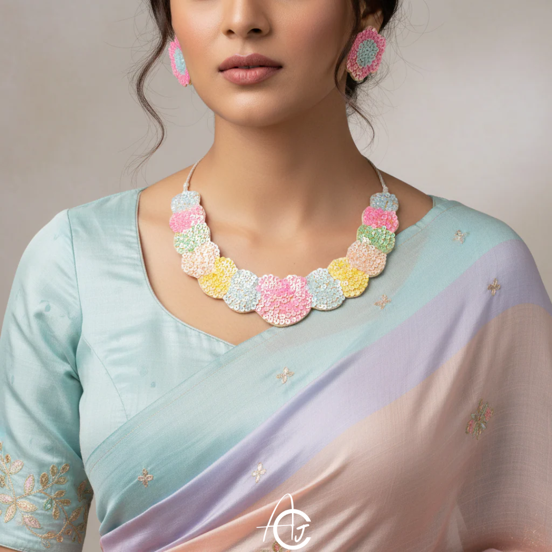 Beads Embroidered Necklace Set : Handmade