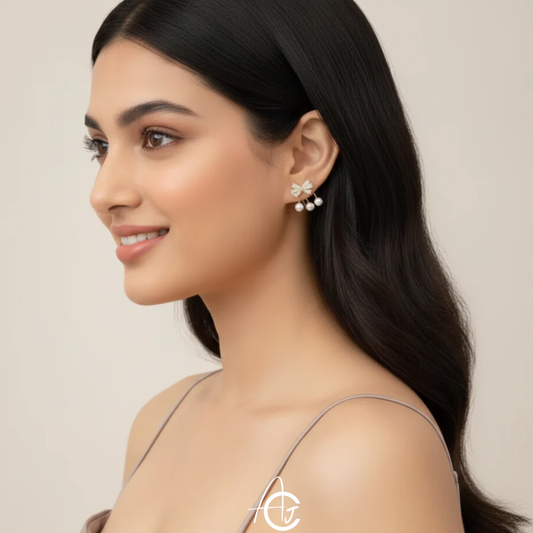 Bling The Bow Pearl Earrings