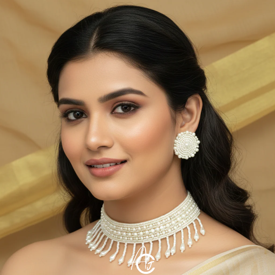 Beads Embroidered Necklace Set : Handmade