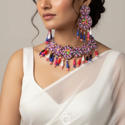 Beads Embroidered Necklace Set : Handmade