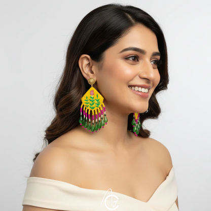 Handpainted Fabric Earrings  : Handmade