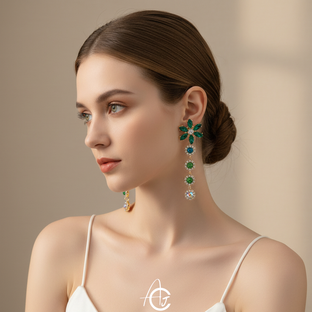 Crystal Flower Statement Earrings