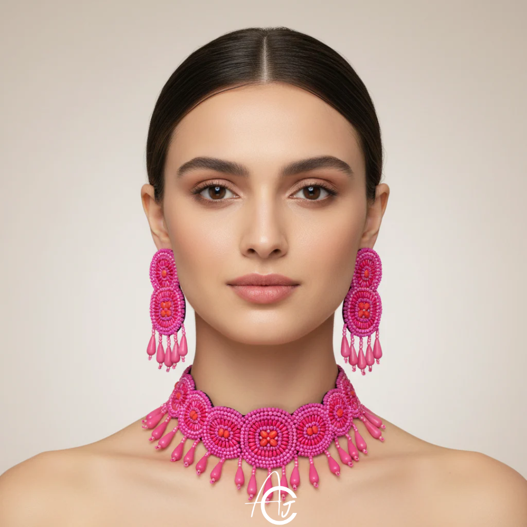 Beads Embroidered Necklace Set : Handmade