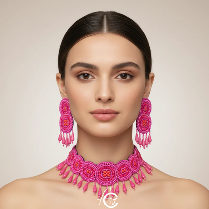 Beads Embroidered Necklace Set : Handmade