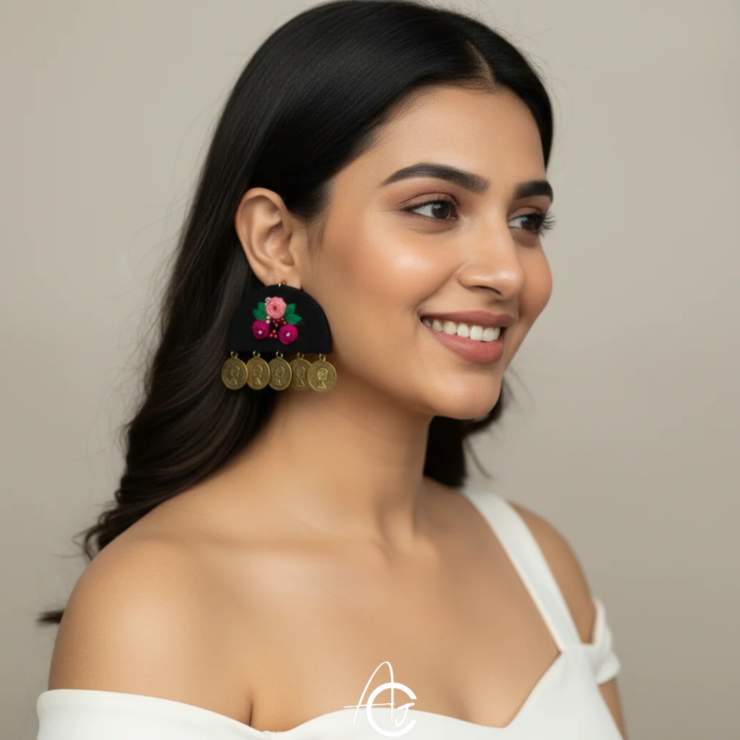 Embroidered Fabric Earrings : Handmade