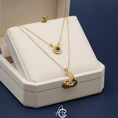 Moon And Star Couple / Friends Necklace Pair
