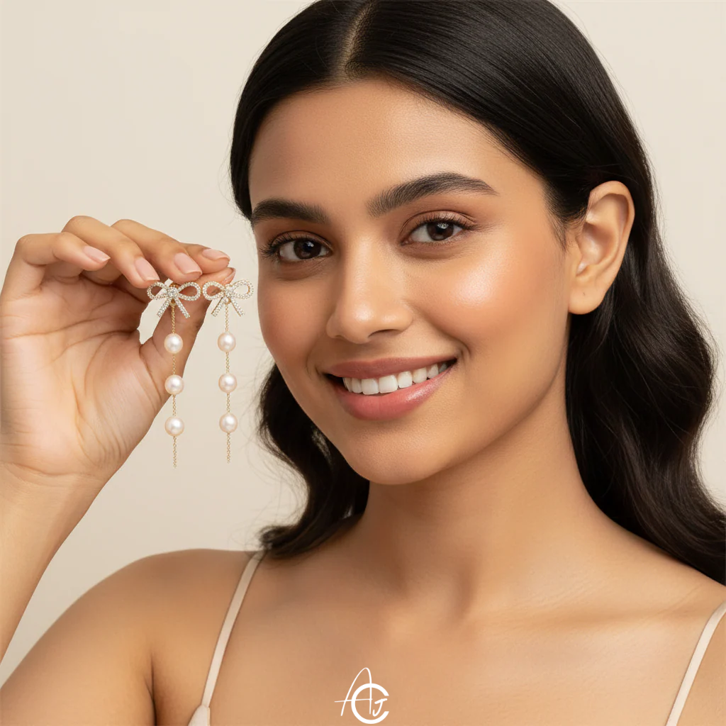 Bling Bow Drop Earrings