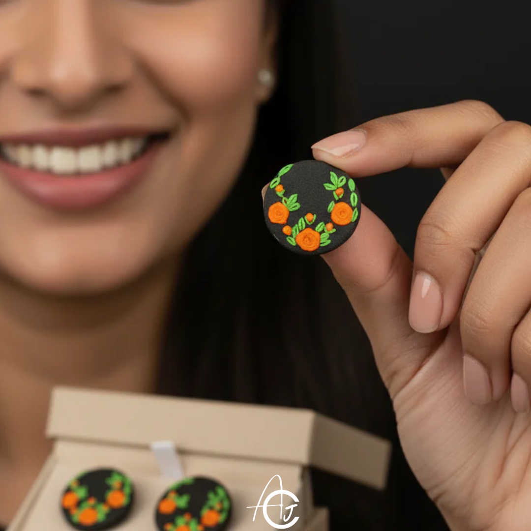 Embroidered Fabric Earrings : Handmade