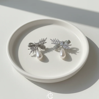 Statement Bow And Pearl Earrings