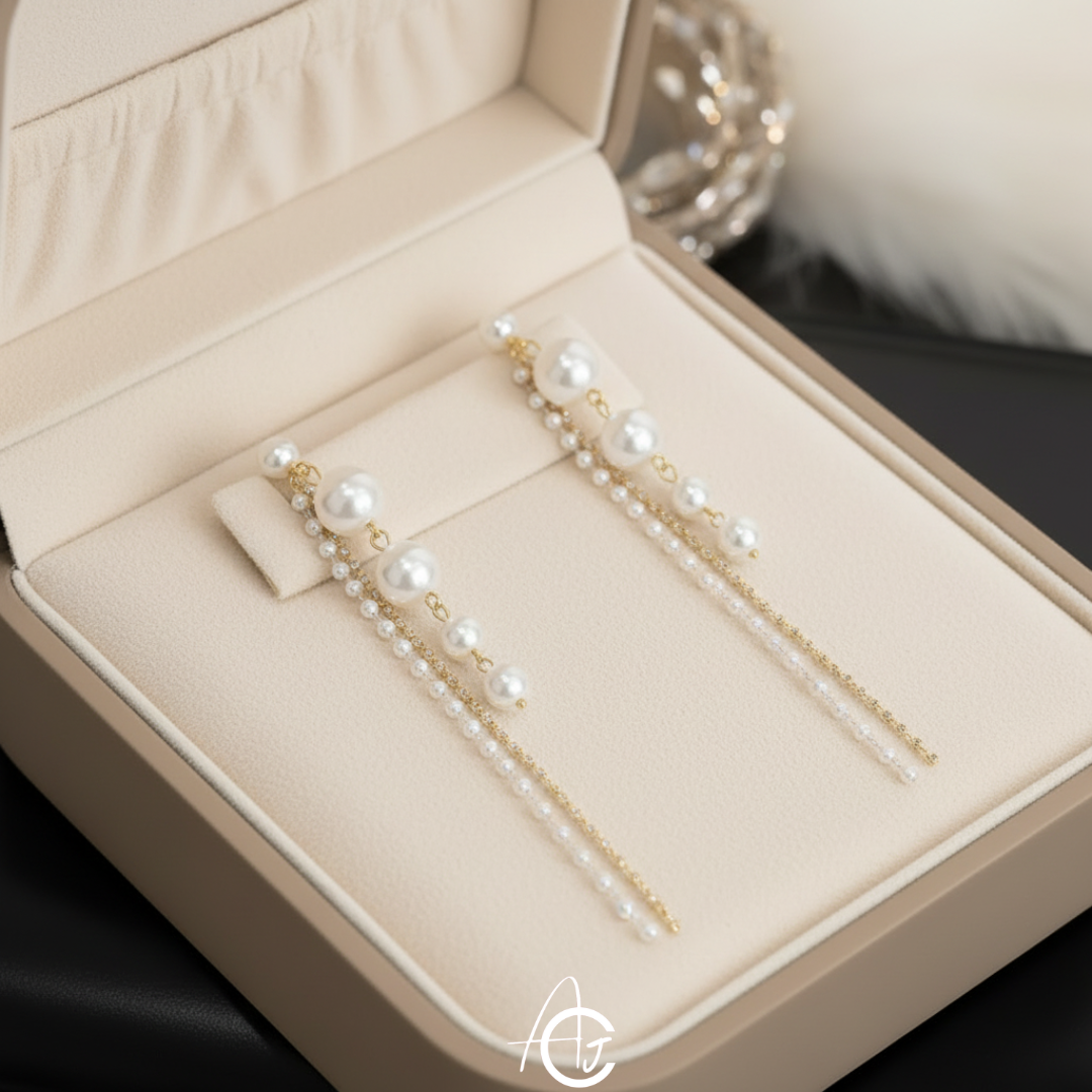 Bling Pearl Long Statement Earrings