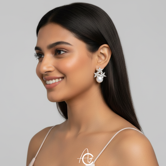 Pearl Bling Floral Earrings