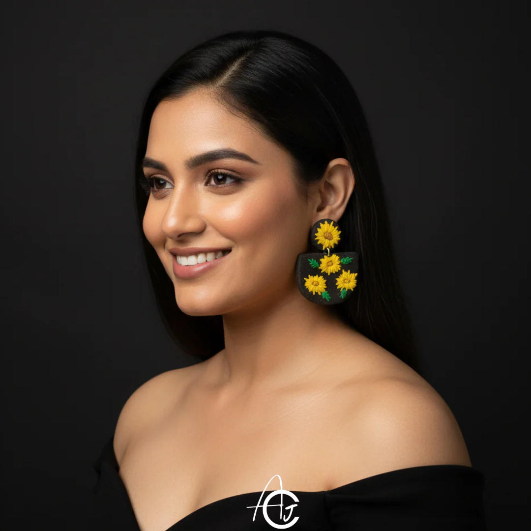 Embroidered Fabric Earrings : Handmade
