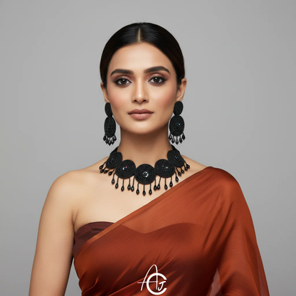 Beads Embroidered Necklace Set : Handmade