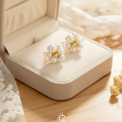 Pearls Bling Studs Earrings