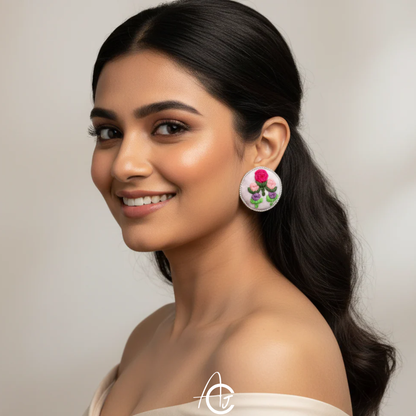 Embroidered Fabric Earrings : Handmade