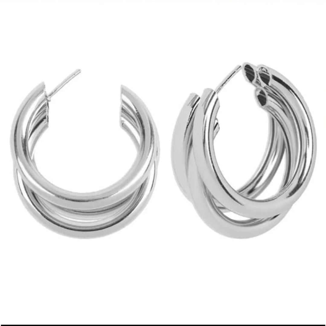 Bling Hoop Earrings ( Silver )