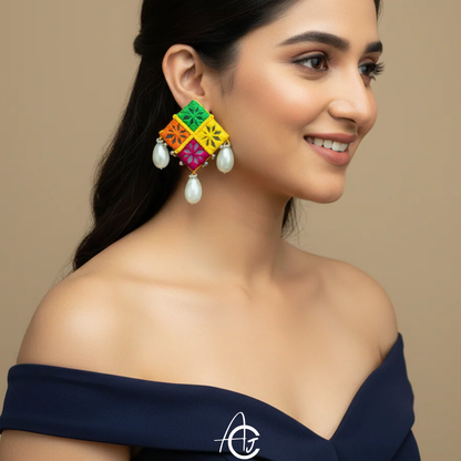 Embroidered Fabric Earrings : Handmade