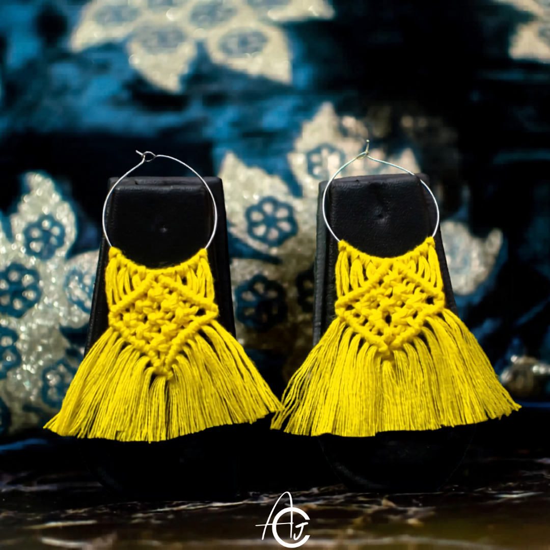 Macrame Earrings Yellow : Handmade