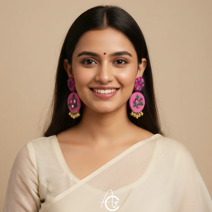 Embroidered Fabric Earrings : Handmade