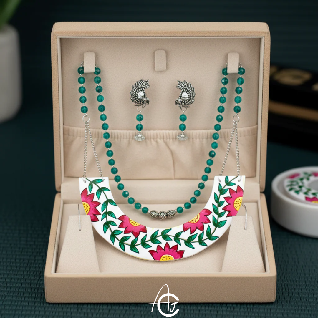 Statement Necklace set, Handpainted : Handmade