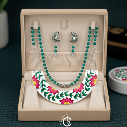 Statement Necklace set, Handpainted : Handmade