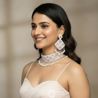 Beads Embroidered Necklace Set : Handmade