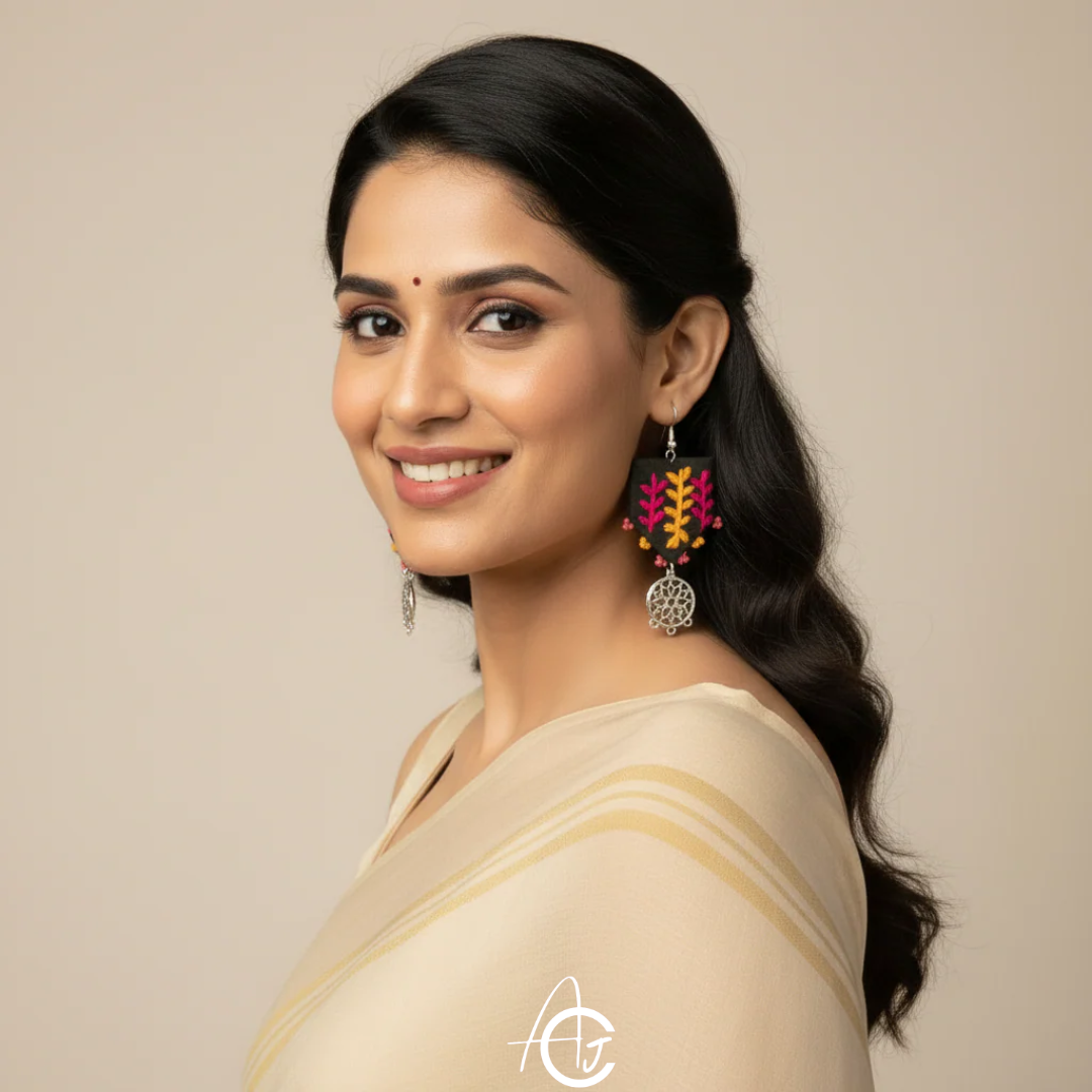 Embroidered Fabric Earrings : Handmade