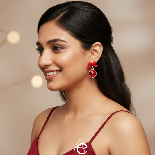Bling Red Bow Earrings