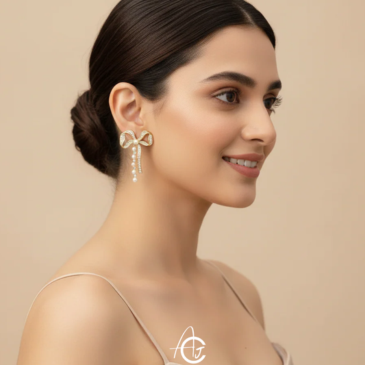 Bling Bow Pearl Earrings