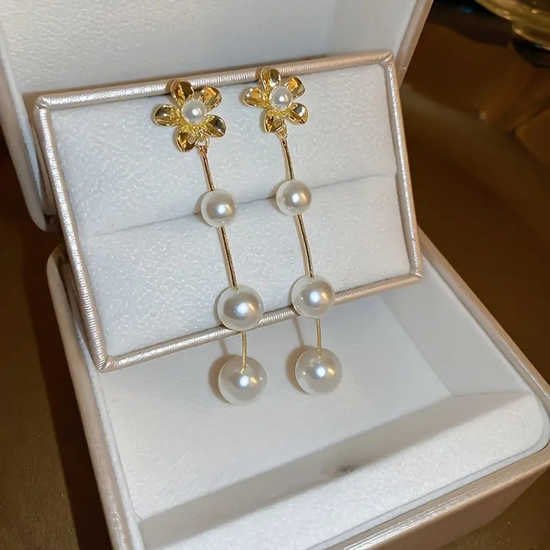 Flower And Pearl Drop Earrings