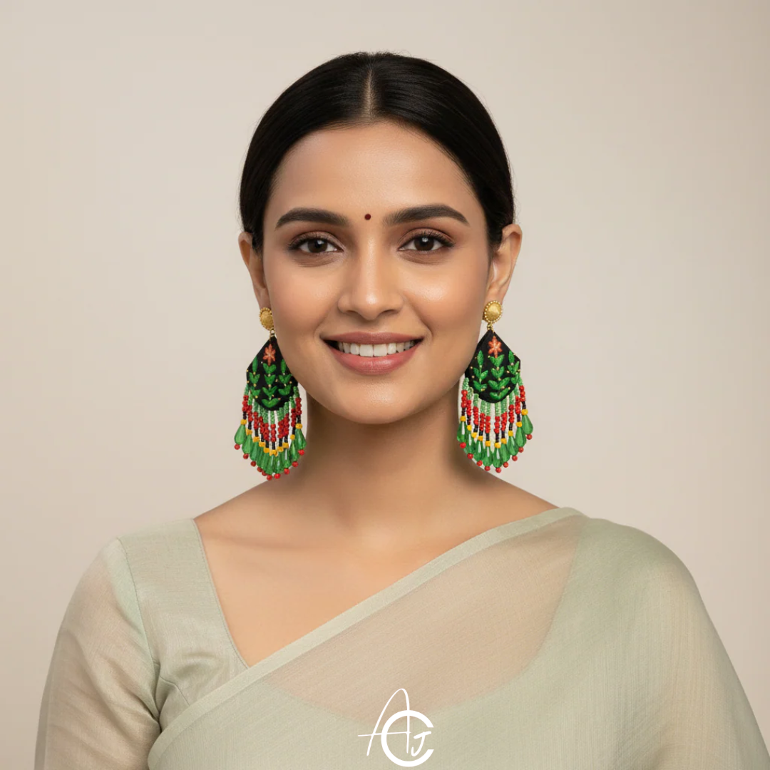 Handpainted Fabric Earrings  : Handmade