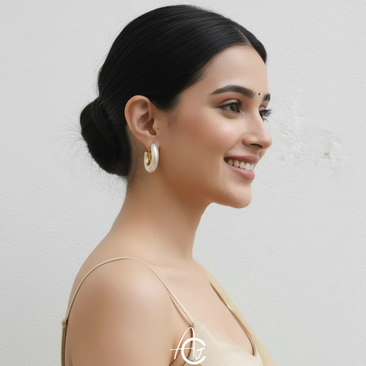 White Hoop Pearl Earrings