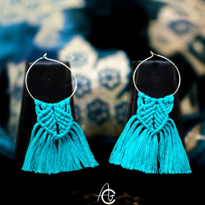 Macrame Earrings Blue : Handmade