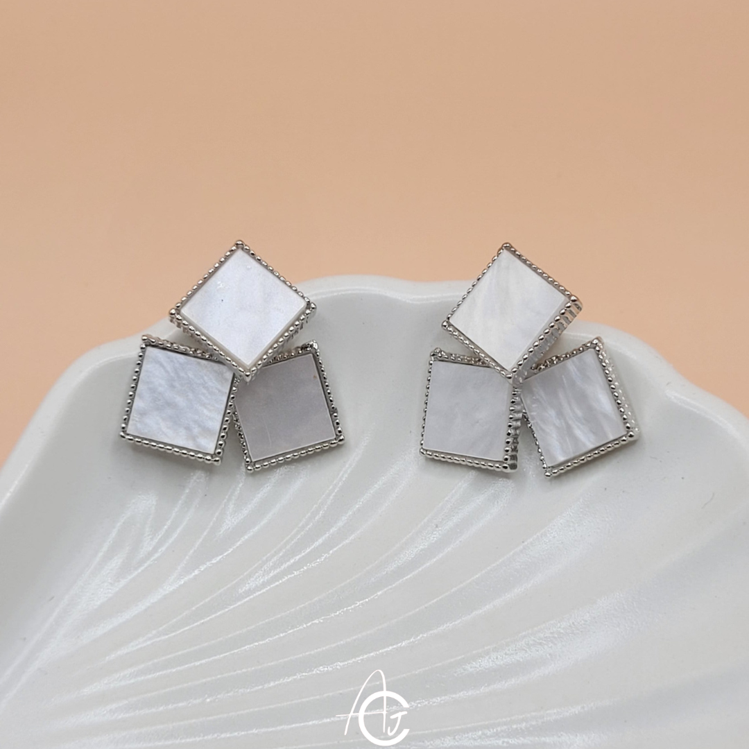 Shell Triangle Earrings Silver Tone