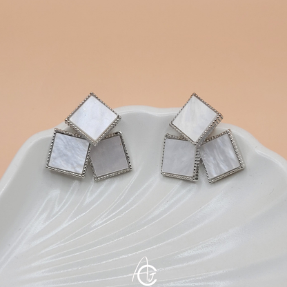 Shell Triangle Earrings Silver Tone