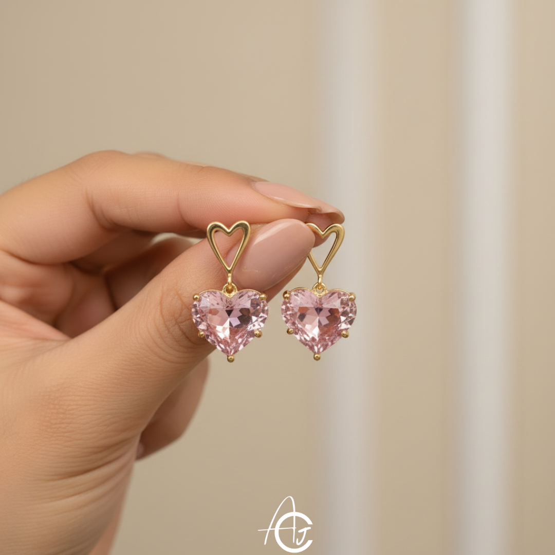 Crystal Heart Pink Earrings