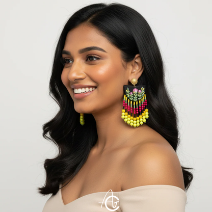 Fabric Earrings, Handpainted : Handmade