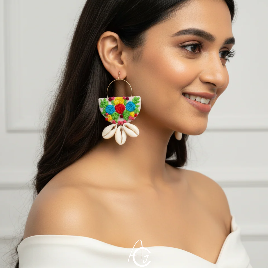 Embroidered Fabric Earrings : Handmade