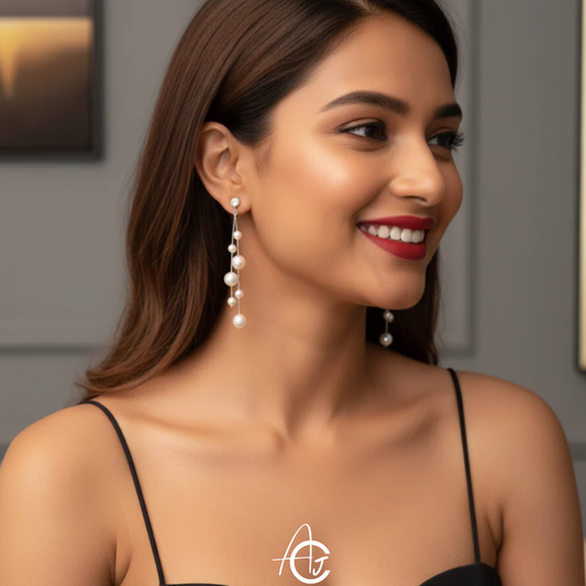 Pearl Chain Long Earrings