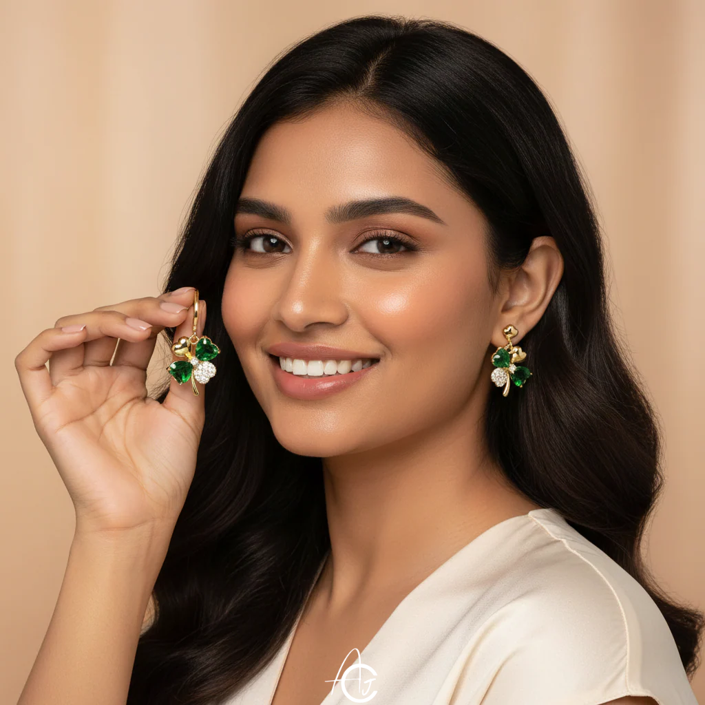 Green Clover Hoop Earrings