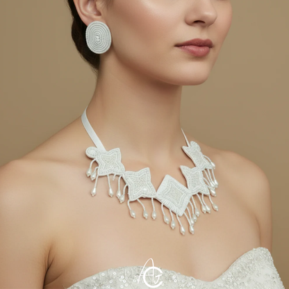 Beads Embroidered Necklace Set : Handmade