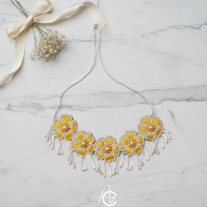 Embroidered Necklace Set, Haldi Jewellery : Handmade
