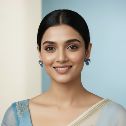 Flower Statement Blue Earrings