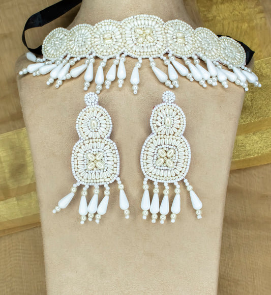 Beads Embroidered Necklace Set : Handmade
